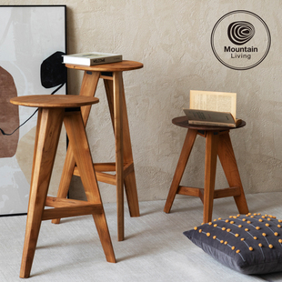 MountainLiving进口老柚木家具实木小凳子家用矮凳圆凳高脚吧台凳