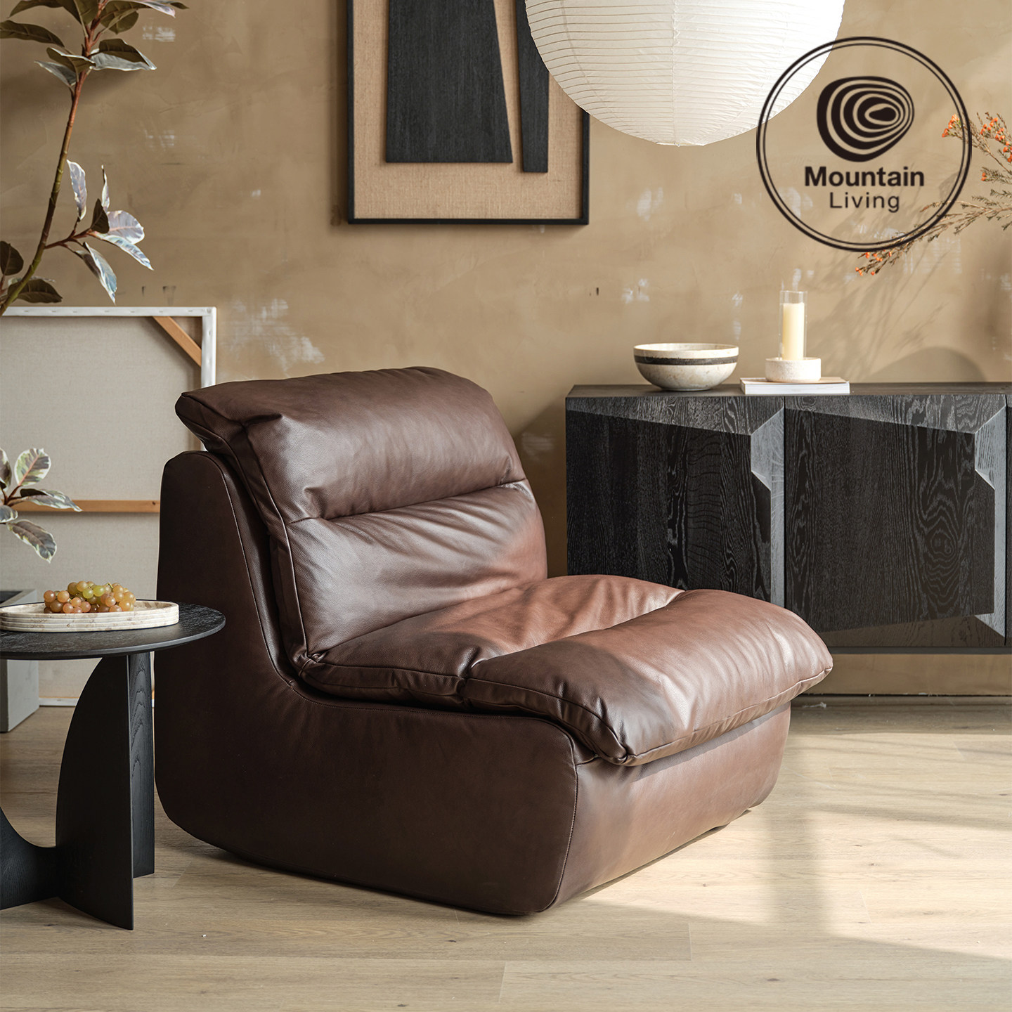 MountainLiving头层牛皮真皮小型单人沙发椅休闲椅超舒服高级中古