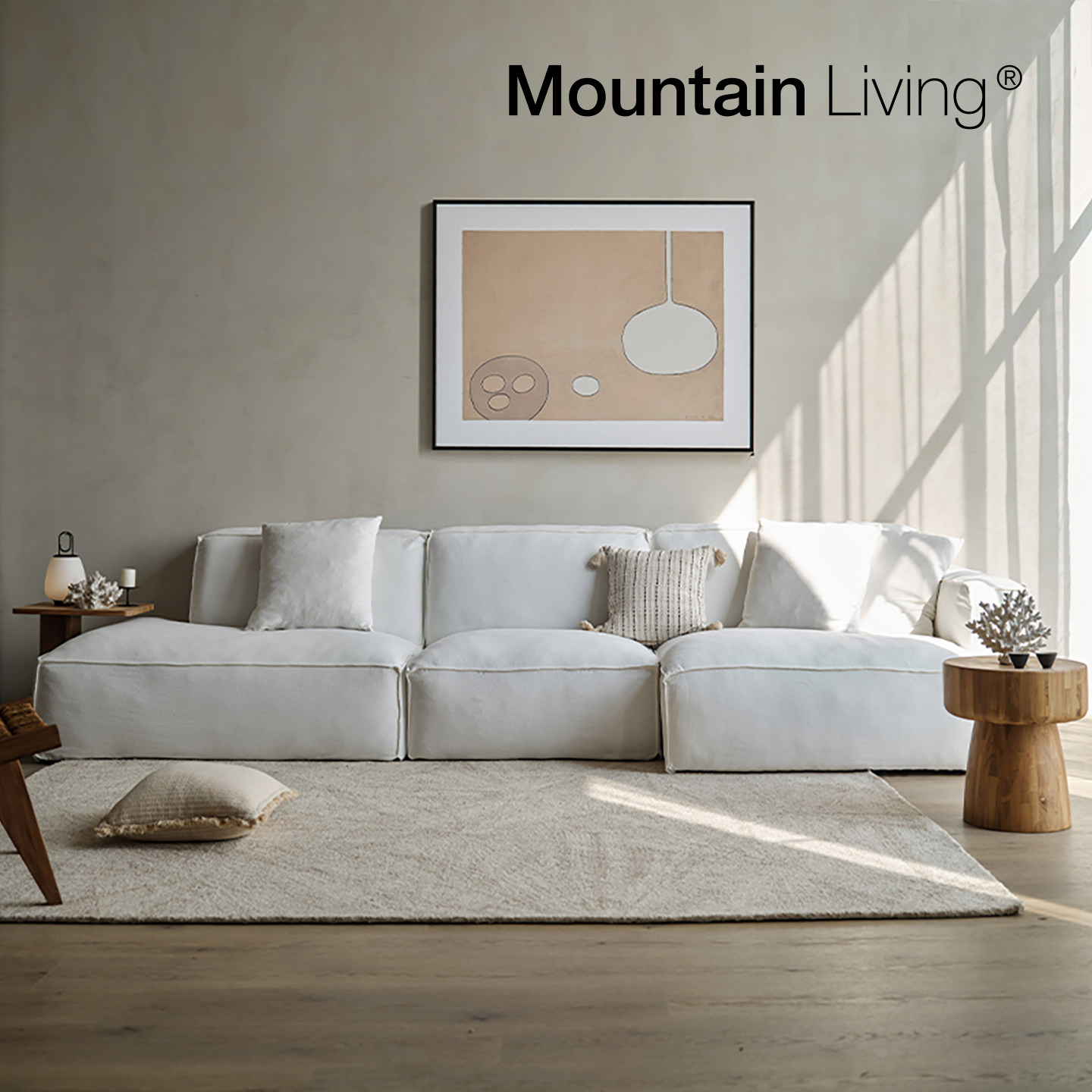 MountainLiving客厅家具棉麻布艺沙发云朵豆腐块高端品牌白色中古