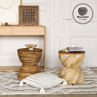 MountainLiving进口藤编小凳子家用矮凳老柚木家具实木边几东南亚