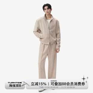 TURNTIDE 30支羊毛桑蚕丝中缝线连帽卫衣外套男抽绳直筒卫裤套装