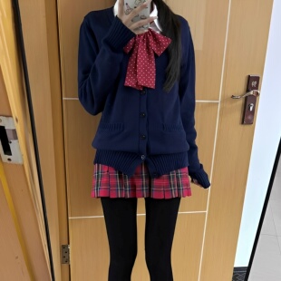 JK制服小辣椒正版原创红色格裙女春秋日系学院风百褶短裙毛衣套装