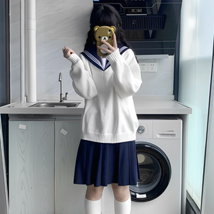 学院风JK制服白色套头毛衣女日系V领针织衫 上衣叠穿内搭外套 长袖