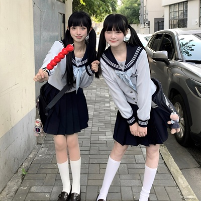 JK制服套装原创正版收腰水手服春秋日系学院风长袖上衣百褶裙女