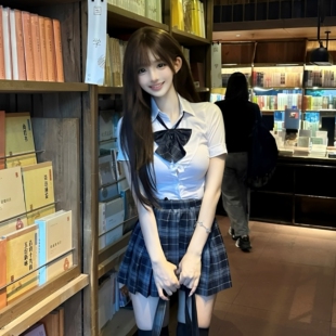 套装 JK制服裙原创正版 日系学院风高腰百褶裙狗短半身格裙收腰衬衫