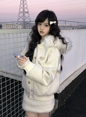 2026冬季新款连帽毛呢子棉服女学院风小个子保暖毛领宽松夹棉外套