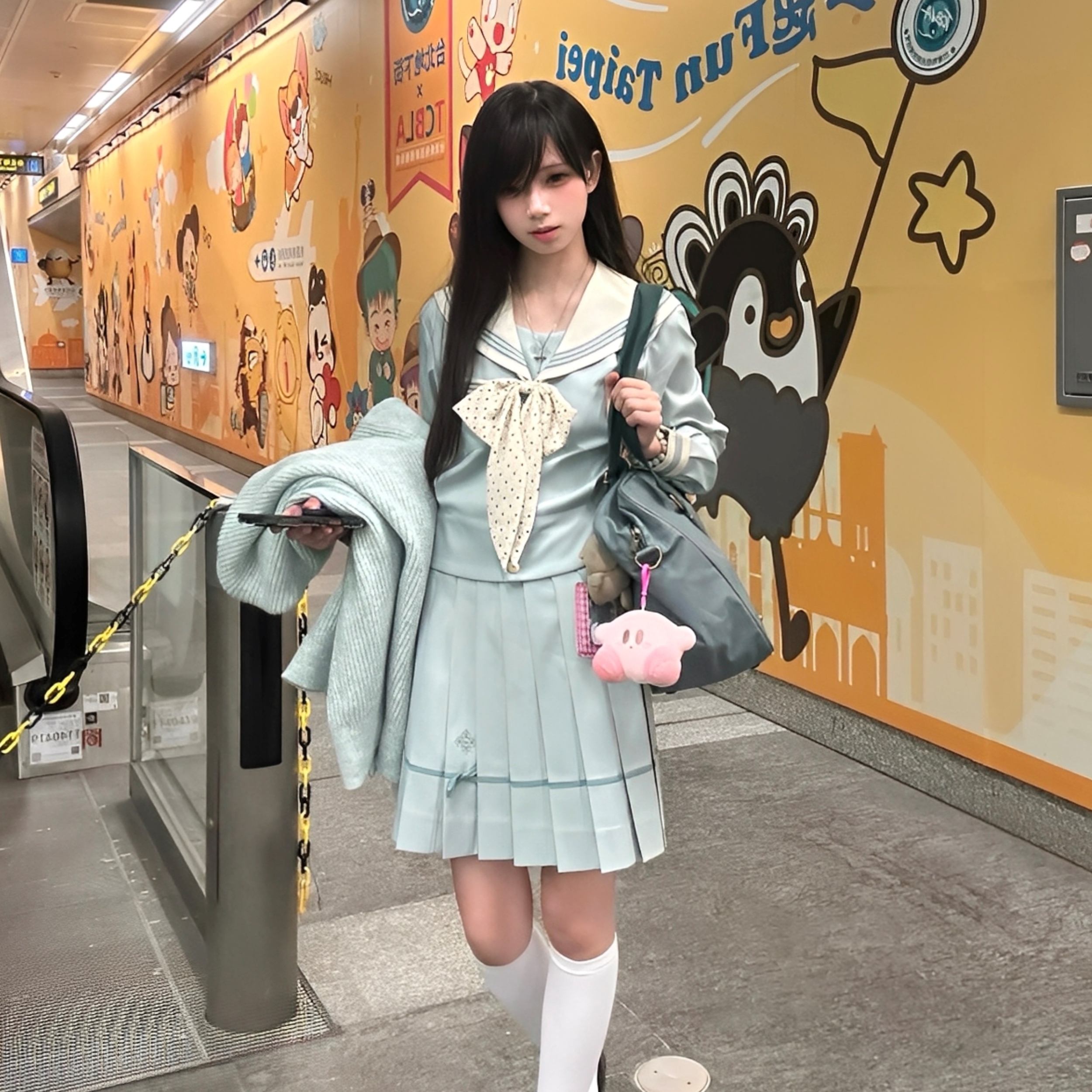 JK制服套装薄荷白巧水手服原创正版春秋日系学院风收腰长袖上衣女