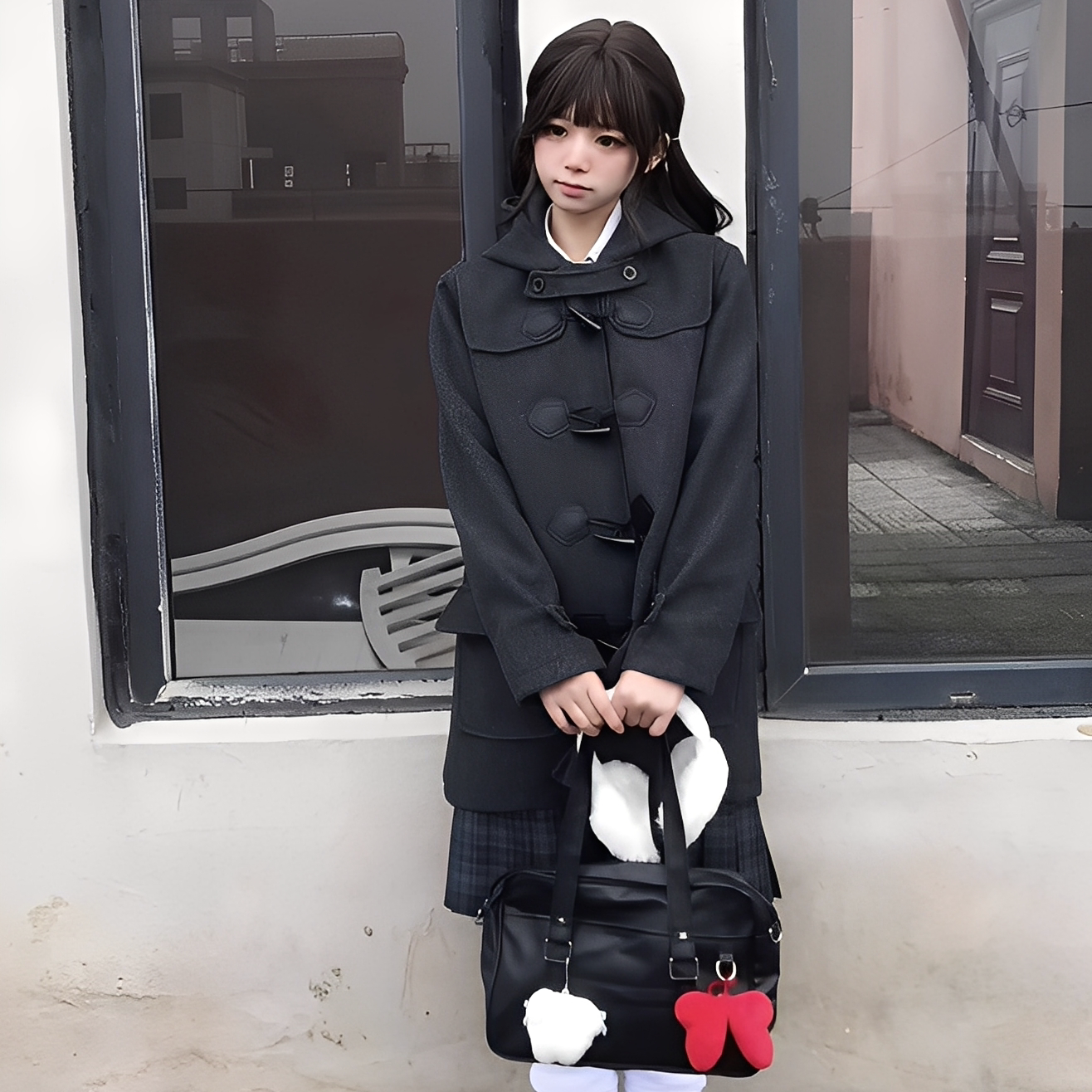 冬季日系jk牛角扣毛呢子大衣女学院风小个子中长款连帽制服外套