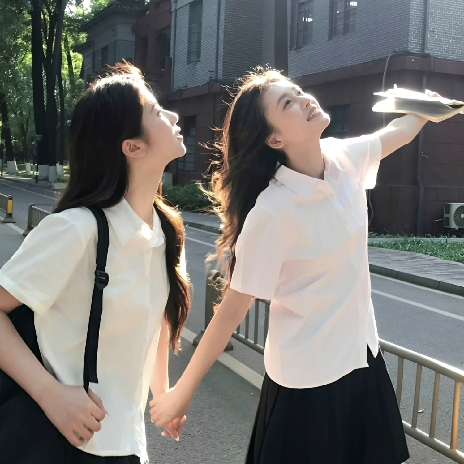 jk白衬衫女日系学院风基础款短袖衬衣百褶裙套装高中生毕业班校服