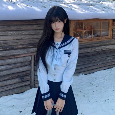 原创正版JK制服蓝色水手服套装日系学院风收腰长袖上衣百褶短裙女