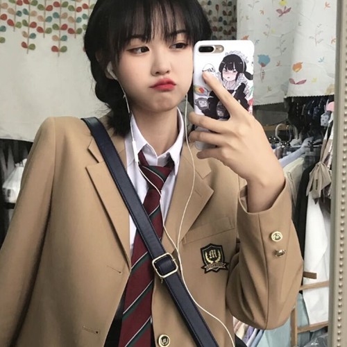 原创jk西服外套校供徽章驼色