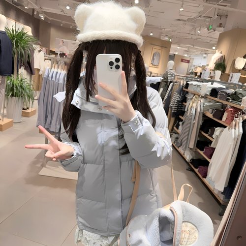 2025新爆款奶蓝色羽绒棉服女学院风小个子棉衣袄宽松加厚外套冬季