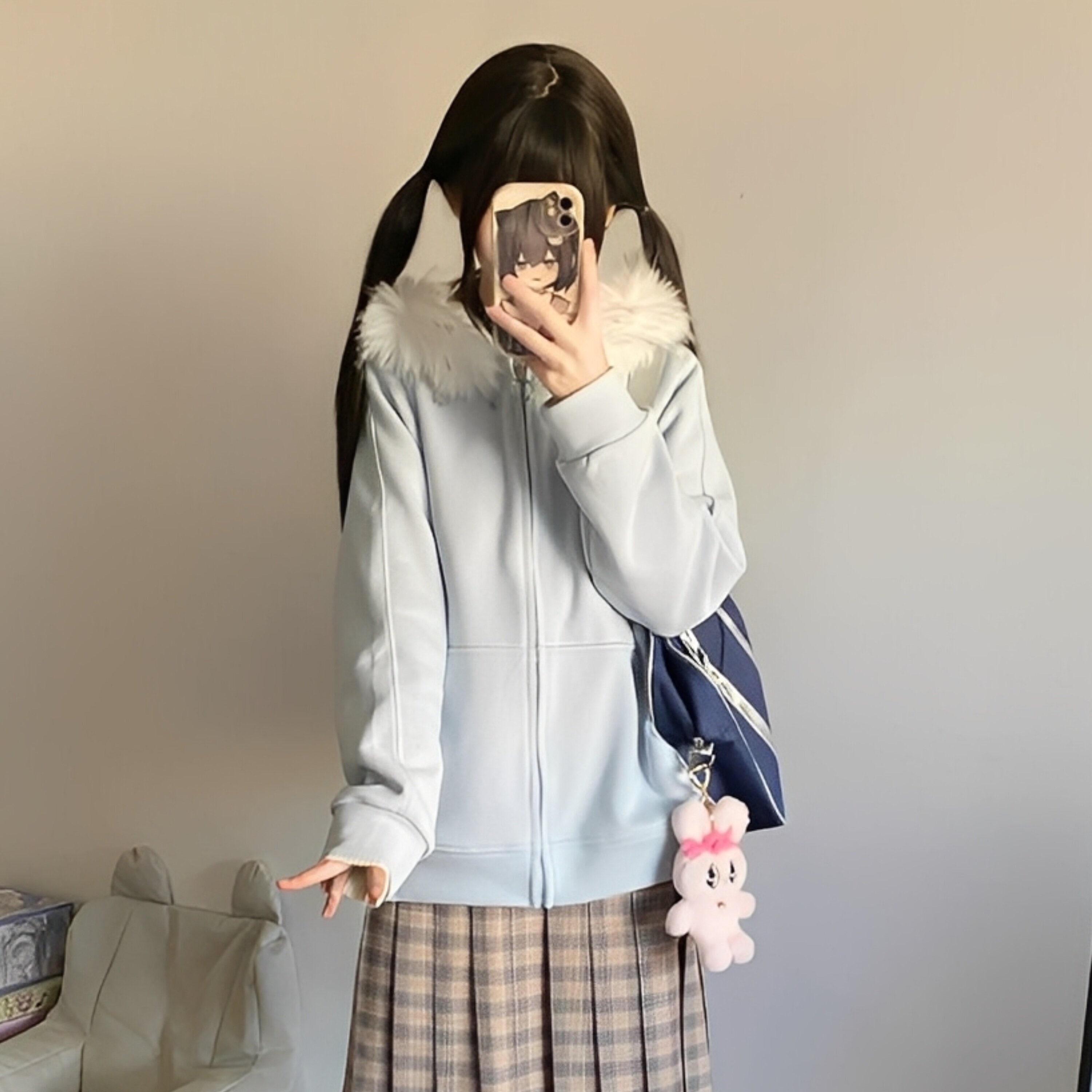 原创jk连帽开衫卫衣女日系学院风百搭可拆卸毛领多色宽松制服外套