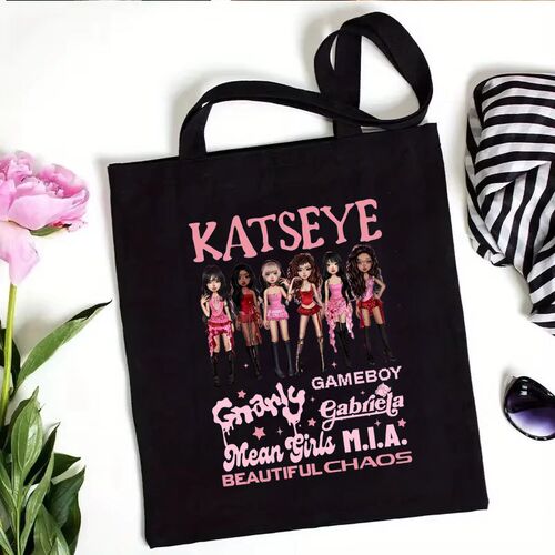 Katseye韩国女团印花帆布包亚马逊热销单肩手提购物袋子1216-2