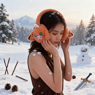 原创塞尔达周边猪猪耳罩女保暖冬可爱卡通毛绒耳包可折叠耳帽防寒