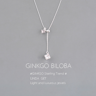 925纯银纹理方块项链配饰女长款毛衣链小众韩系冷淡风颈链ins刻字