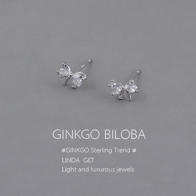 925纯银蝴蝶结耳钉养耳洞爆闪耳骨钉睡觉免摘耳环耳饰女高级轻奢