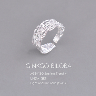 925纯银戒指小众独特设计银色拉丝多层环绕冷淡风甜酷高级指环ins