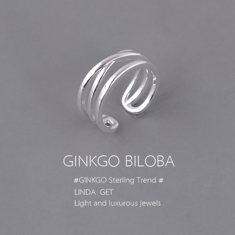 925纯银多层交叉戒指女指环小众潮时尚个性高级感轻奢食指戒刻字