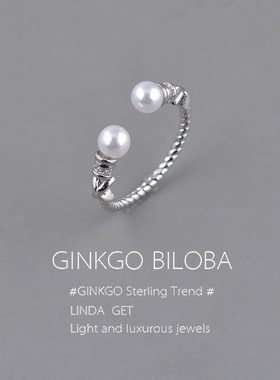 925纯银麻花双珍珠开口戒指小众排钻食指戒轻奢高级叠戴指环刻字