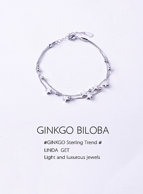 s925双层圆珠小清新少女星星手链