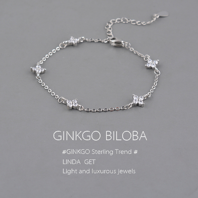 925纯银轻奢风四叶草锆石手链百搭简约气质不掉色满天星手串刻字