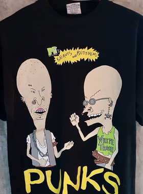 欧美经典动漫Beavis and Butthead瘪四与大头蛋朋克风PUNK短袖T恤