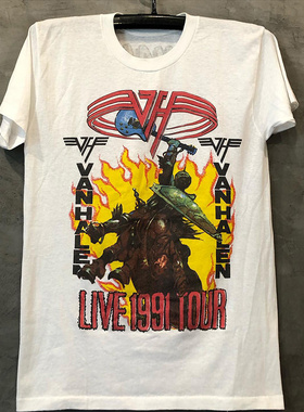 Van Halen范·海伦乐队趣味创意短袖美式vintage古着重磅棉T恤潮