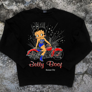 美潮贝蒂小姐BettyBoop古着感圆领卫衣纯棉个性Cityboy重磅男女