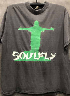 飞灵乐队SoulFly复古宽松oversize短袖T恤ins超火古着摇滚潮流