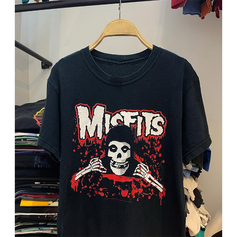 the misfits摇滚乐队美潮经典圆领短袖哥特风复古vintage宽松上衣