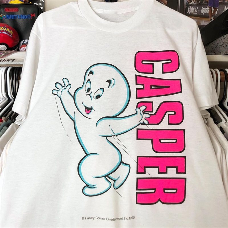 鬼马小精灵casper美潮街头vintage复古慵懒风短袖男女宽松质感t恤