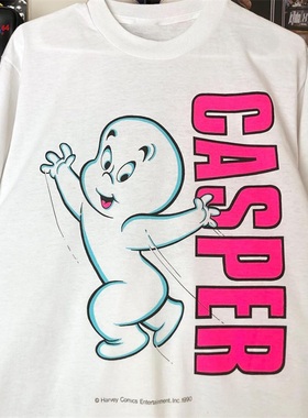 鬼马小精灵casper美潮街头vintage复古慵懒风短袖男女宽松质感T恤