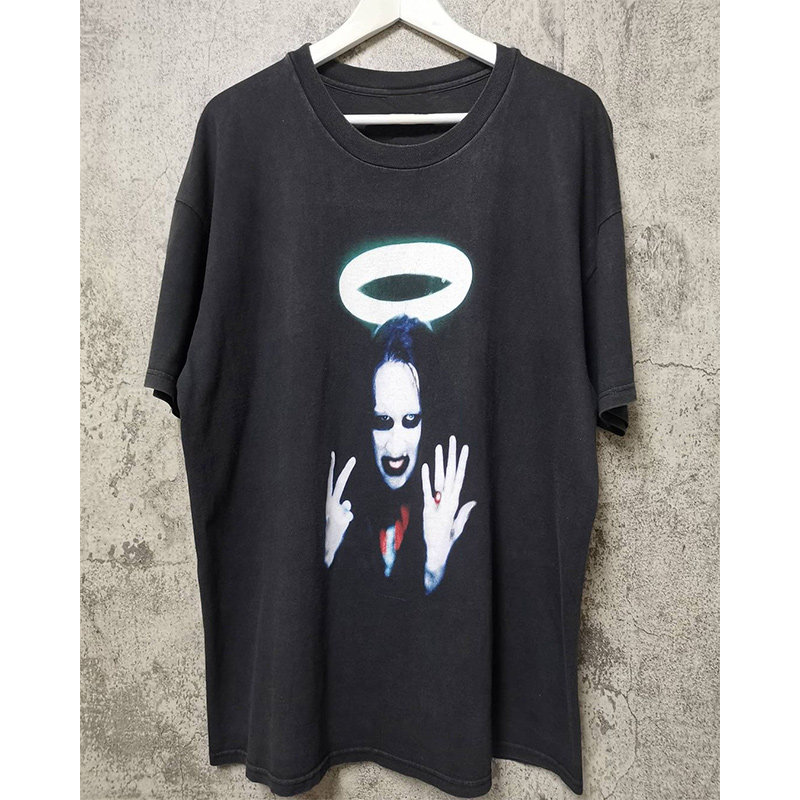 marilynmanson玛丽莲曼森欧版重金属乐队重磅摇滚短袖阿美咔叽t恤