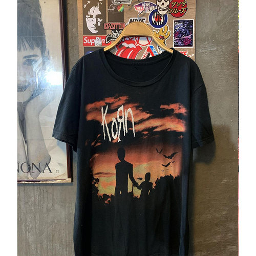 Korn 科恩乐队周边撞色夕阳风景男女短袖T恤摇滚金属松松垮垮上衣