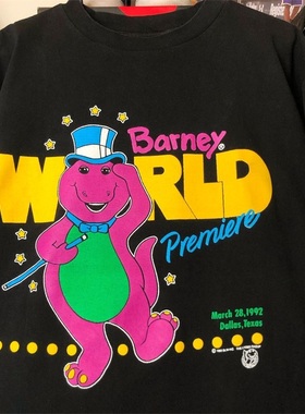 Barney恐龙音乐卡通oldschool短袖ins超火欧美街头潮流落肩T恤男