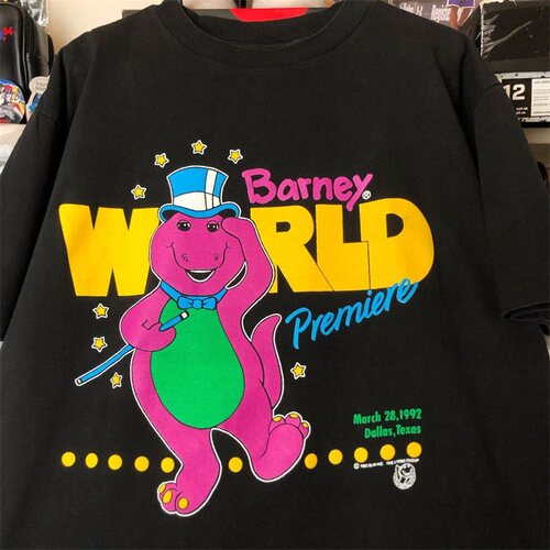 Barney恐龙音乐卡通oldschool短袖ins超火欧美街头潮流落肩T恤男