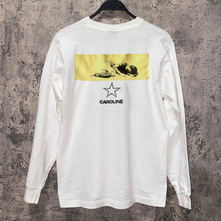 CAROLINE美式oversize高街风复古印花长袖T恤男女情侣款宽松上衣