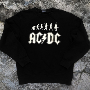 ACDC摇滚乐队周边vintage个性复古简约字母印花圆领卫衣男女情侣