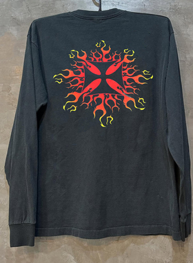 SIN CITY美式复古oversize小众设计感黑色火焰印花长袖情侣款上衣