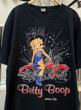 Betty Boop贝蒂娃娃vintage阿美咔叽美式复古男女潮流落肩短袖T恤