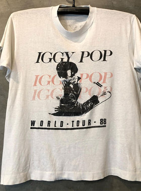 Iggy Pop伊基·波普人物潮牌印花短袖美式vintage古着潮流落肩T恤