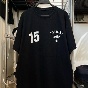 Stussy小众设计感重磅棉短袖T恤oldschool学院风美式小领口半袖潮