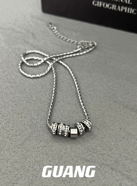 GUANG闪钻圆环男生项链女嘻哈冷淡风钛钢不掉色高级感毛衣链配饰