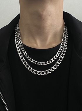 古巴链钛钢项链男款粗款