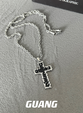 GUANG熔岩十字架吊坠男生项链男颈链潮嘻哈欧美小众设计毛衣链女