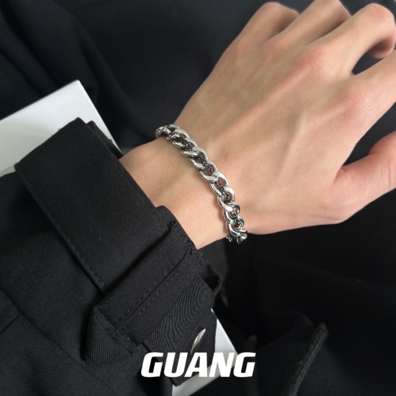 GUANG黑色缠绕古巴手链男士欧美街头嘻哈风高级感钛钢链子男手饰