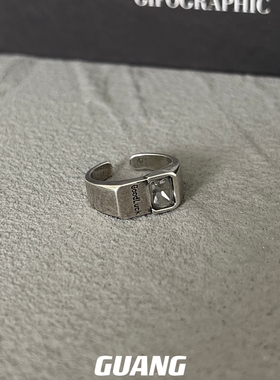GUANG好运字母戒指男女ins冷淡风复古高级感锆石食指戒嘻哈指环潮