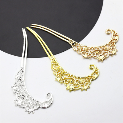 保色合金弯月簪镂空发簪