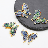 2个价27 35mm合金滴油仿烧蓝景泰蓝蝴蝶diy古风发簪步摇流苏吊坠